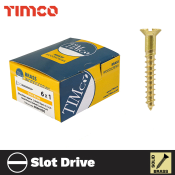 Timco 10 x 2 1/2 Brass Woodscrew Slotted CSK - (Box of 100)