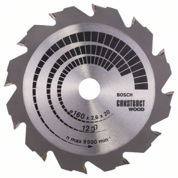 Bosch InchConstructInch 160mm x 20/16, 12T Circular Saw Blade For Wood