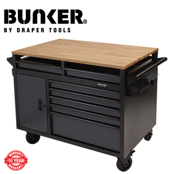 Draper BUNKER® Multi-Functional Workbench Roller Tool Cabinet, 14 Drawer