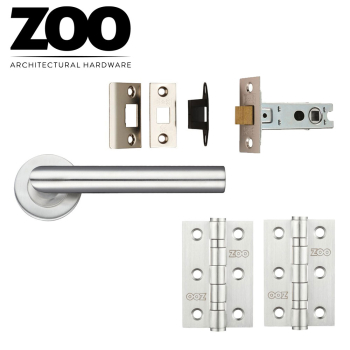 Stainless Steel Mitred Lever on Rose Latch Pack with pair of 3" Ball Bearing Hinges
