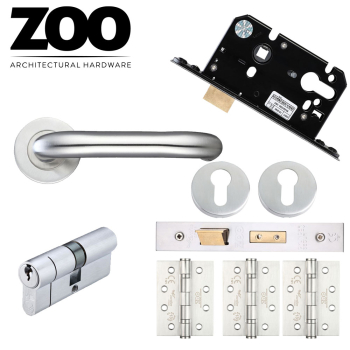 Stainless Steel 19mm Return To Door Safety Double Cylinder Door Handle Pack, 3x4" Ball Bearing