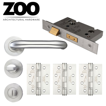 Stainless Steel 19mm Return To Door Safety Lever on Rose Bathroom Pack & 3x4" Ball Bearing Hing