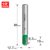 Cove radius 6.35mm x 19mm cut Cove radius 6.35mm x 19mm cut