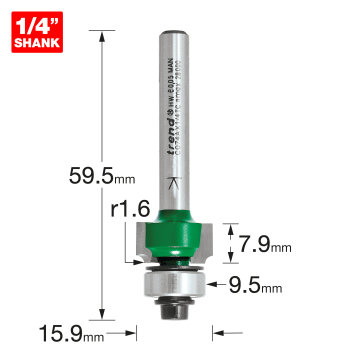Rounding over 1.6mm radius x 7.9mm cut Rounding over 1.6mm radius x 7.9mm cut