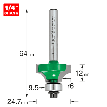Rounding over 6.0mm radius x 12mm cut Rounding over 6.0mm radius x 12mm cut