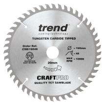 Trend  Craft Pro 160mm diameter 20mm bore 48 tooth fine finish cut saw blade for hand held circular