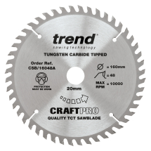 Trend Craft Pro 160mm diameter 20mm bore 48 tooth fine finish cut saw blade for hand held circular s