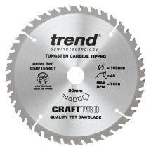 Trend Craft Pro 165mm diameter 20mm bore 40 tooth fine finish cut thin kerf saw blade for cordless c