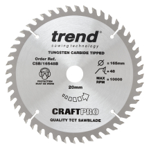Trend Craft Pro 165mm diameter 20mm bore 48 tooth fine finish cut saw blade for plunge saws