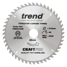 Trend  Craft Pro 210mm diameter 30mm bore 48 tooth general purpose saw blade for table saws and hand