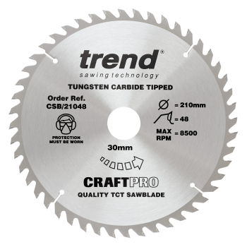 Trend  Craft Pro 210mm diameter 30mm bore 48 tooth general purpose saw blade for table saws and hand