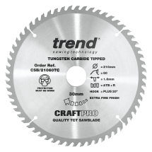 Trend Craft saw blade 210mm x 60 teeth x 30 x 1.8 for DCS7485