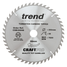Trend Craft Pro 250mm diameter 30mm bore 48 tooth general purpose saw blade for table saws.