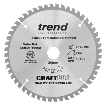 Trend Craft saw blade aluminium and plastic 160 x 52 teeth x 20 Trend Craft saw blade aluminium and plastic 160 x 52 teeth x 20