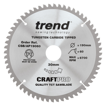 Trend Craft saw blade aluminium and plastic 190 x 60 teeth x 30