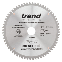 Trend Craft saw blade aluminium and plastic 215mm x 64 teeth x 30mm