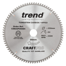 Trend Craft saw blade aluminium and plastic 250mm x 84 teeth x 30mm