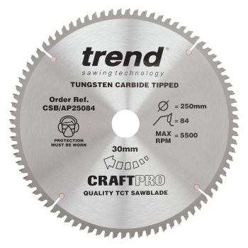 Trend Craft saw blade aluminium and plastic 250mm x 84 teeth x 30mm Trend Craft saw blade aluminium and plastic 250mm x 84 teeth x 30mm