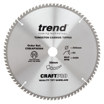 Trend Craft saw blade aluminium and plastic 305mm x 84 teeth x 30mm