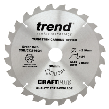 Trend Craft saw blade crosscut 216mm x 24 teeth x 30mm