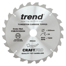 Trend Craft saw blade crosscut 250mm x 24 teeth x 30mm