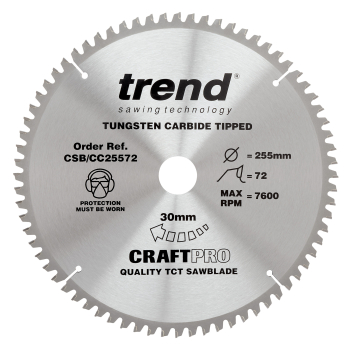 Trend Craft saw blade crosscut 255mm x 72 teeth x 30mm