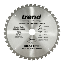 Trend Craft saw blade crosscut 260mm x 40 teeth x 30mm