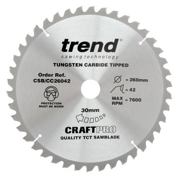 Trend Craft saw blade crosscut 260mm x 42 teeth x 30mm