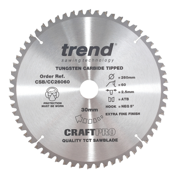 Trend Craft saw blade crosscut 260mm x 60 teeth x 30mm