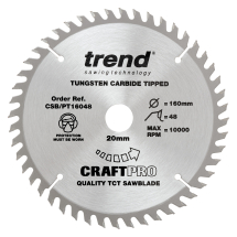 Trend CraftPro 160mm diameter 20mm bore 48 tooth fine finish cut saw blade for plunge saws