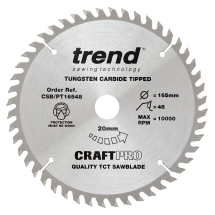 Trend CraftPro 165mm diameter 20mm bore 48 tooth fine finish cut saw blade for plunge saws