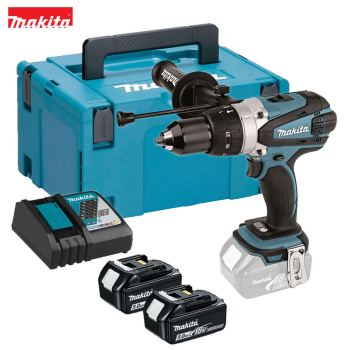 MAKITA DHP458RTJ 18v LXT Combi Drill With 2x 5.0Ah Batteries And Makpac Case
