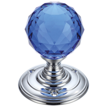 Glass Ball Mortice Knob - Facetted Blue 55mm