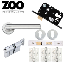 Stainless Steel Mitred Lever, Cylinder / Thumbturn 64mm Door Handle Pack w 3x 4&quot; Ball Bearing H