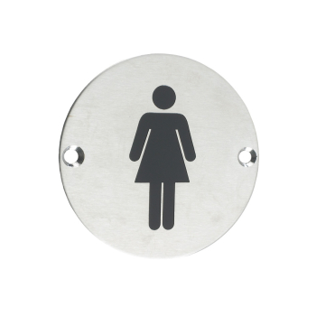 Zoo Female Sex Symbol Signage - 76mm Dia - Satin Stainless Steel